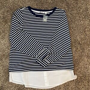 Isaac Mizrahi Live! Textured Ottoman Stripe Layered Pullover‎ Navy